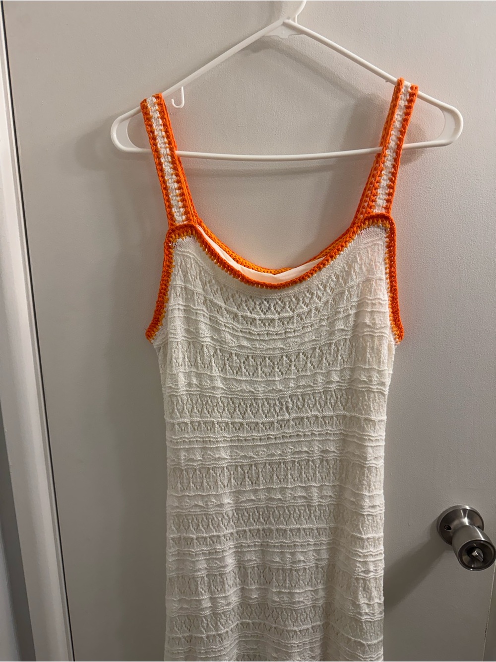 Jessica Simpson White Crochet Cover-Up with Orange Trim